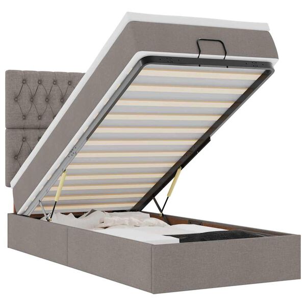 vidaXL Rama ł&oacute;żka otomana z materacem, taupe, 100x200 cm, tkanina