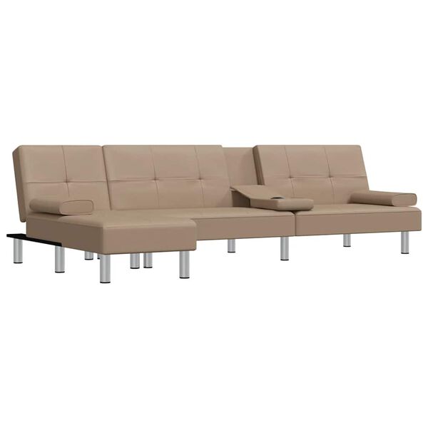 vidaXL Sofa rozkładana L, cappuccino, 255x140x70 cm, sztuczna skóra