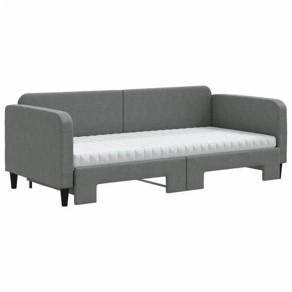 vidaXL Sofa rozsuwana z materacami, ciemnoszara, 90x190 cm, tkanina
