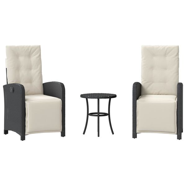 vidaXL 3-cz. zestaw mebli bistro z poduszkami, czarny, polirattan