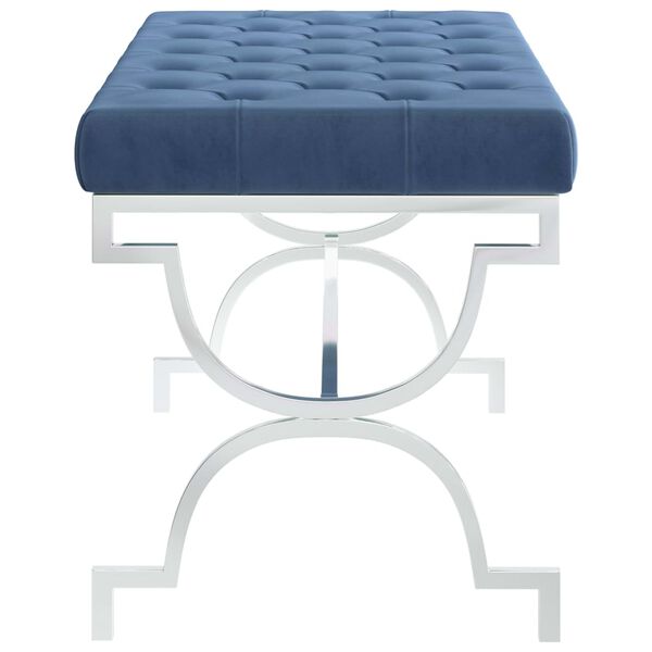vidaXL Ławka, 99 cm, niebieska, aksamit i stal nierdzewna