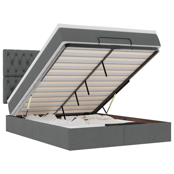 vidaXL Rama ł&oacute;żka otomana z materacem, szara, 140x190 cm, tkanina