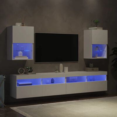 vidaXL Szafki TV, z LED, 2 szt., białe, 40,5x30x60 cm