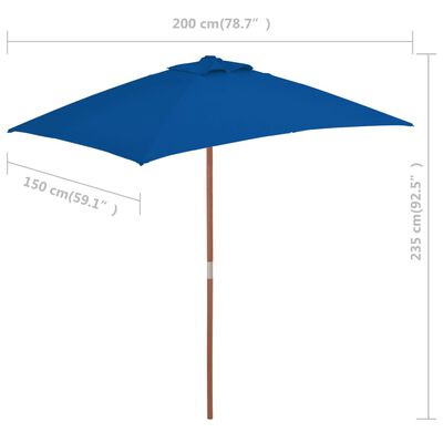 vidaXL Parasol ogrodowy na drewnianym słupku, niebieski, 150x200 cm