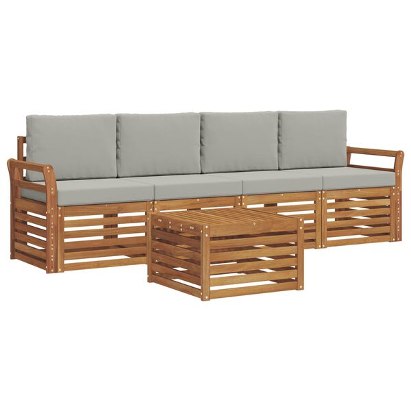 vidaXL Zestawy sof 5 pcs Naturalny i Jasny Szary Lite Drewno Akacji