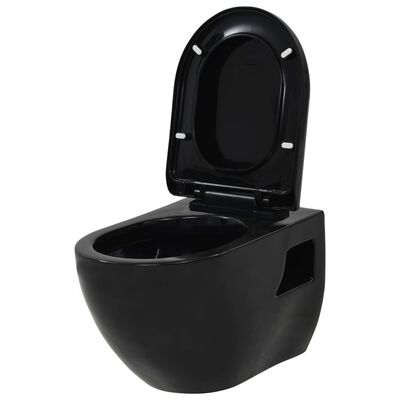 vidaXL Podwieszana toaleta ceramiczna ze spłuczką podtynkową, czarna