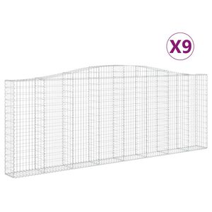 vidaXL Kosze gabionowe, 9 szt, 400x30x140/160 cm, galwanizowane żelazo
