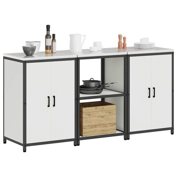 vidaXL Zestaw do przechowywania w kuchni 3 pcs Biały Stal zimnogięta