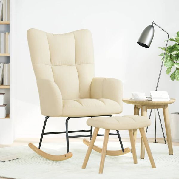 vidaXL Fotel bujany z podnóżkiem, kremowy, obity tkaniną