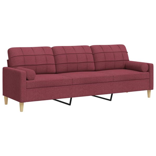 vidaXL 3-osobowa sofa z poduszkami, winna czerwień, 210 cm, tkanina