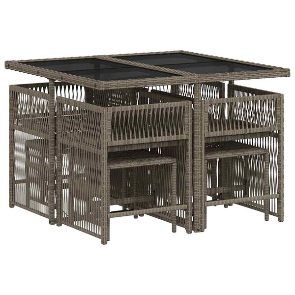 vidaXL 9-cz. zestaw mebli ogrodowych z poduszkami, szary, rattan PE