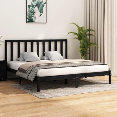vidaXL Rama łóżka, czarna, lite drewno sosnowe, 180x200 cm