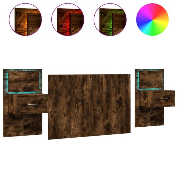 vidaXL Wezgłowie ł&oacute;żka z szafkami, przydymiony dąb, 120 cm