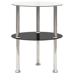 vidaXL 2-poziomowy stolik, 38 cm, przezroczyste/czarne szkło hartowane