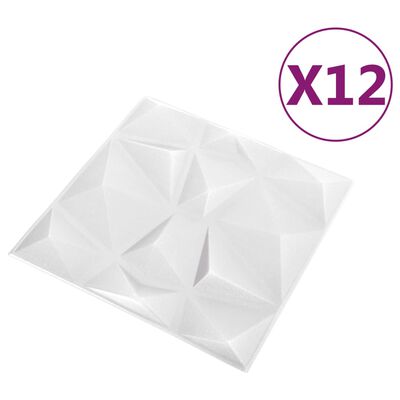 vidaXL Panele ścienne 3D, 12 szt., 50x50 cm, diamentowa biel, 3 m²