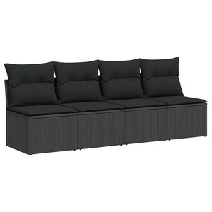 vidaXL Sofa ogrodowa z poduszkami, 4-osobowa, czarna, z polirattanu