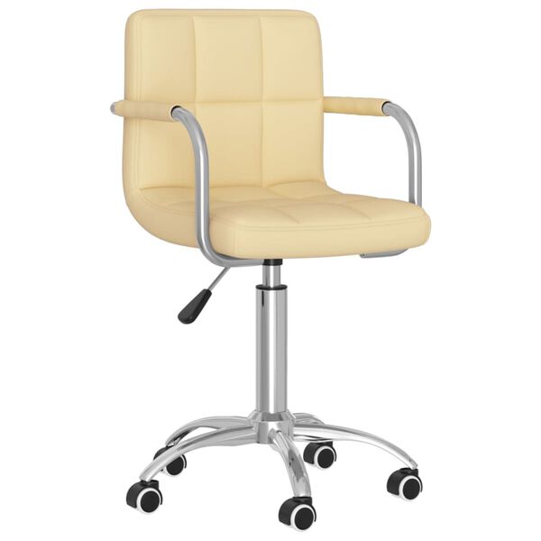 vidaXL Obrotowe krzesło stołowe, kremowe, obite sztuczną sk&oacute;rą