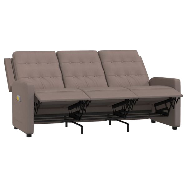 vidaXL Rozkładany fotel masujący, 3-os., kolor taupe, obity tkaniną
