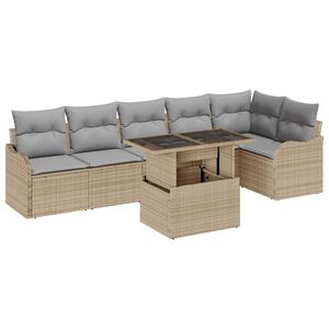 vidaXL Zestaw Sof na Ogr&oacute;d z poduszką 7 pcs Beżowy Rattan poli