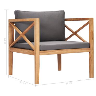 vidaXL Krzesło ogrodowe z szarymi poduszkami, lite drewno tekowe