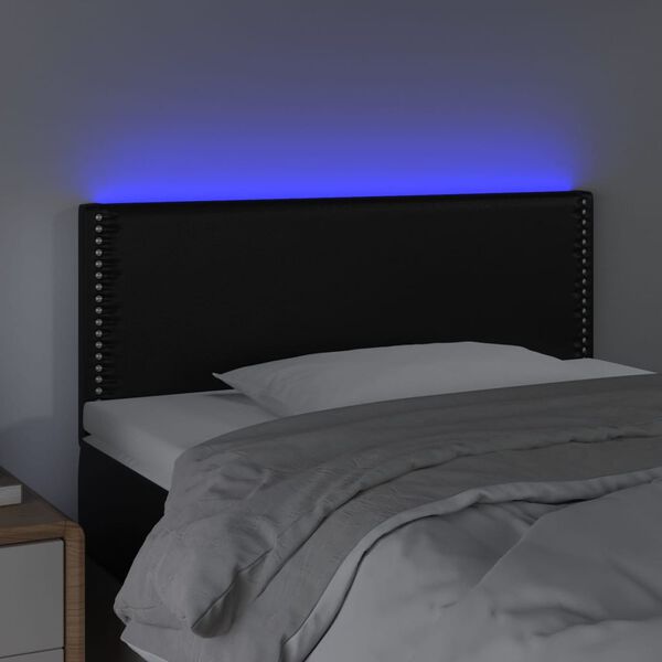 vidaXL Zagłówek do łóżka z LED, czarny, 80x5x78/88 cm, sztuczna skóra