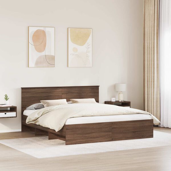 vidaXL Ramka ł&oacute;żka Brązowy dąb 200 x 200 cm Materiał drewnopochodny