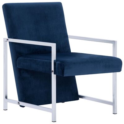 vidaXL Fotel z chromowanym nóżkami, niebieski, aksamit