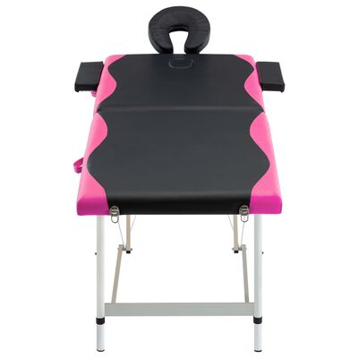 vidaXL Składany stół do masażu, 2-strefowy, aluminiowy, czarno-różowy