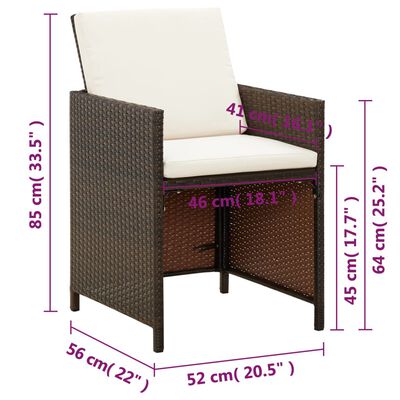 vidaXL Krzesła ogrodowe z poduszkami, 4 szt., brązowe, polirattan