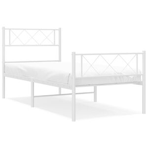 vidaXL Metalowa rama ł&oacute;żka z wezgłowiem i zan&oacute;żkiem, biała, 80x200 cm