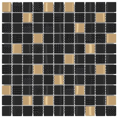 vidaXL Płytki mozaikowe, 11 szt., czarno-złote, 30x30 cm, szkło