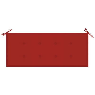 vidaXL Ławka ogrodowa z czerwoną poduszką, 120 cm, lite drewno tekowe