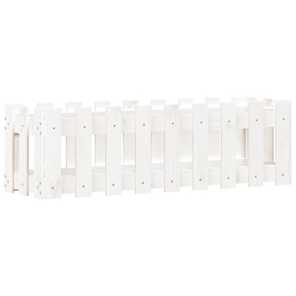 vidaXL Rabata ogrodowa z płotkiem, biała, 100x30x30 cm, drewno sosnowe