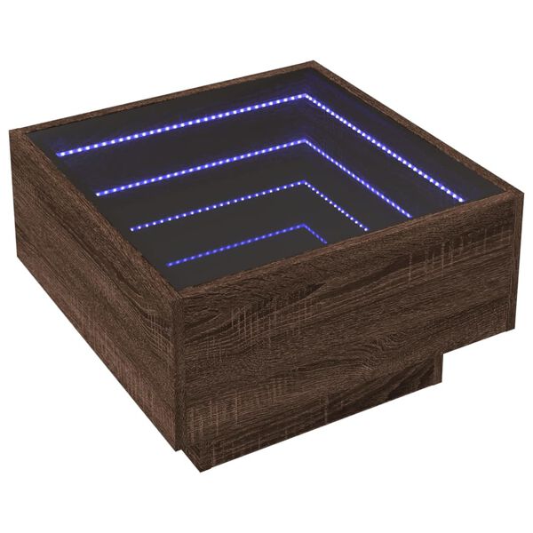 vidaXL Stolik kawowy z LED, brązowy dąb, 50x50x30 cm