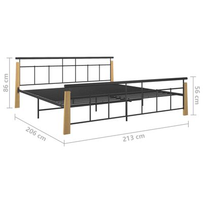 vidaXL Rama łóżka, metal i lite drewno dębowe, 200x200 cm