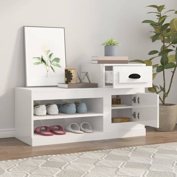vidaXL Szafka na buty, biała o wysokim połysku, 100x42x60 cm