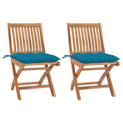vidaXL Krzesła ogrodowe, 2 szt., jasnoniebieskie poduszki, tekowe