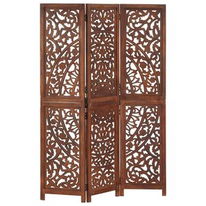 vidaXL Parawan 3-panelowy, rzeźbiony, brązowy 120x165 cm, drewno mango