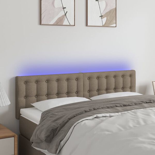 vidaXL Zagł&oacute;wek do ł&oacute;żka z LED, taupe, 144x5x78/88 cm, tkanina