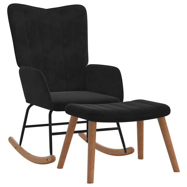 vidaXL Fotel bujany z podn&oacute;żkiem, czarny, obity aksamitem
