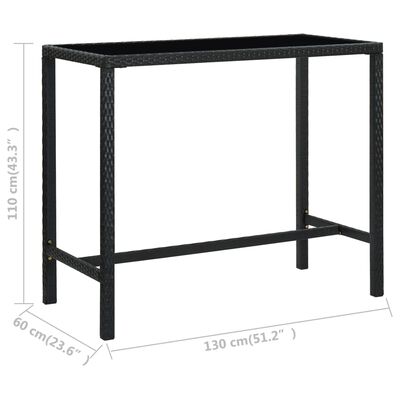 vidaXL Ogrodowy stolik barowy, czarny 130x60x110 cm, polirattan i szkło