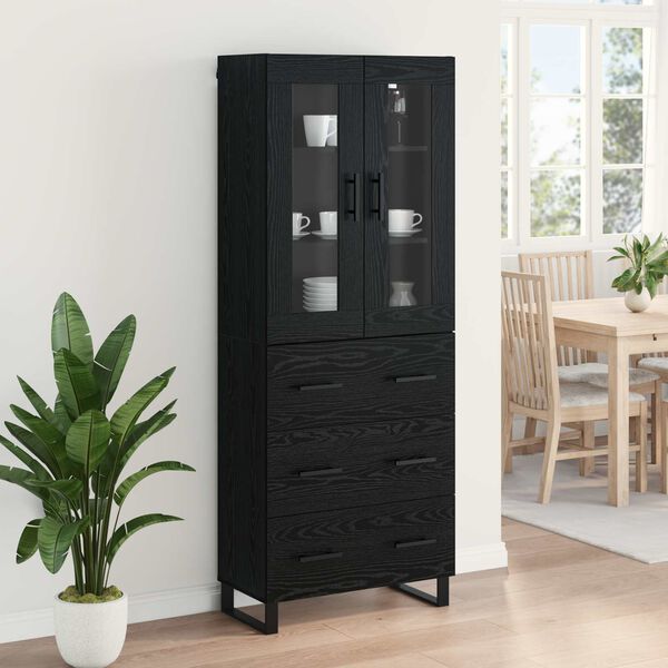 vidaXL Highboard 2 pcs Czarny Dąb Drewno inżynieryjne i szkło