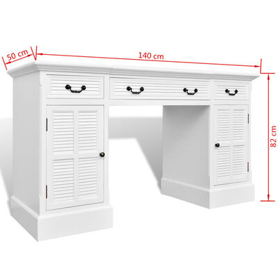 Białe biurko z szufladami i szafkami
