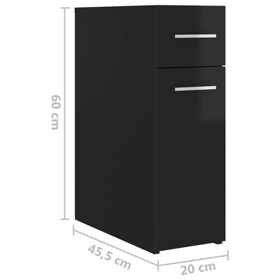 vidaXL Szafka apteczna, czarna na wysoki połysk, 20x45,5x60 cm
