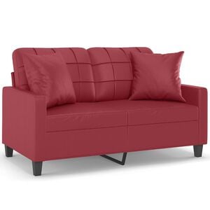 vidaXL 2-os. sofa z poduszkami, winna czerwień, 120 cm, sztuczna sk&oacute;ra