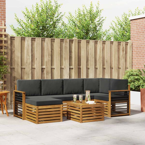 vidaXL Zestawy sof 7 pcs Naturalny i Antracytowy Lite Drewno Akacji