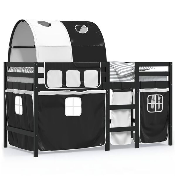 vidaXL Dziecięce łóżko na antresoli, z tunelem, biało-czarne, 90x200cm