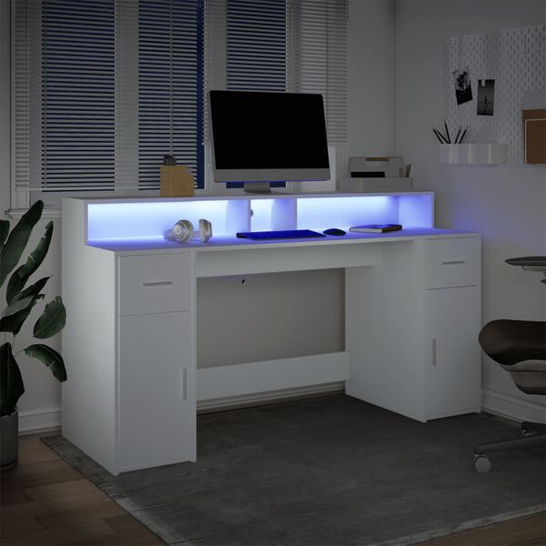 vidaXL Biurko z podświetleniem LED, białe, 160x55x91 cm