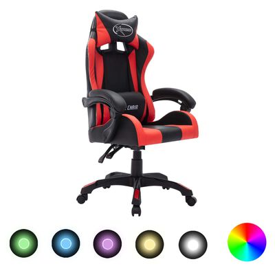 vidaXL Fotel dla gracza z RGB LED, czerwono-czarny, sztuczna skóra