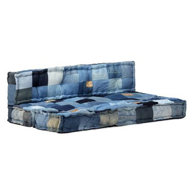 vidaXL Zestaw 2 poduszek na sofę z palet, niebieski dżins, patchwork